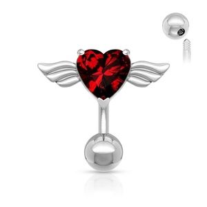 ❤️ 2 for $25 ❤️Red Crystal Reverse Heart Wings Belly Button Ring Naval Piercing